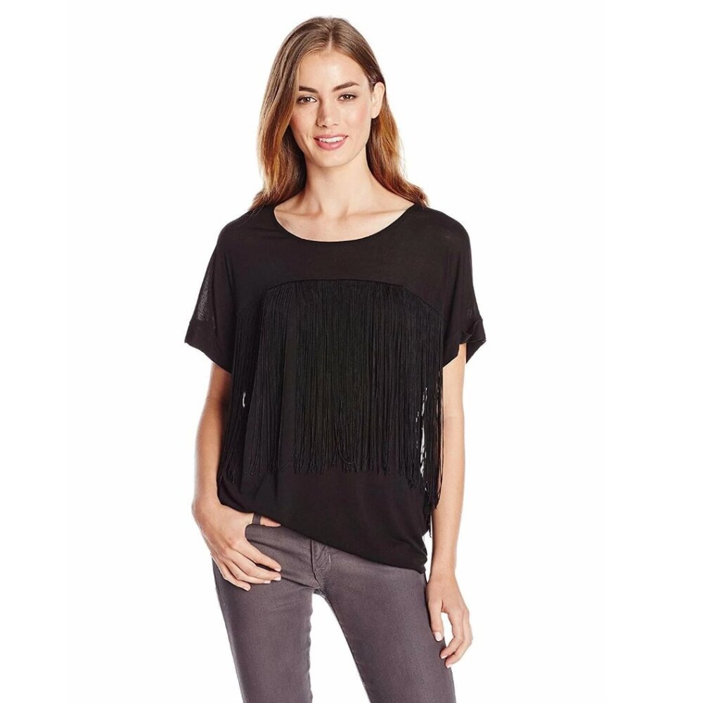 Ella Moss Black Fringe Top - Boho Luxe Statement Piece Size M